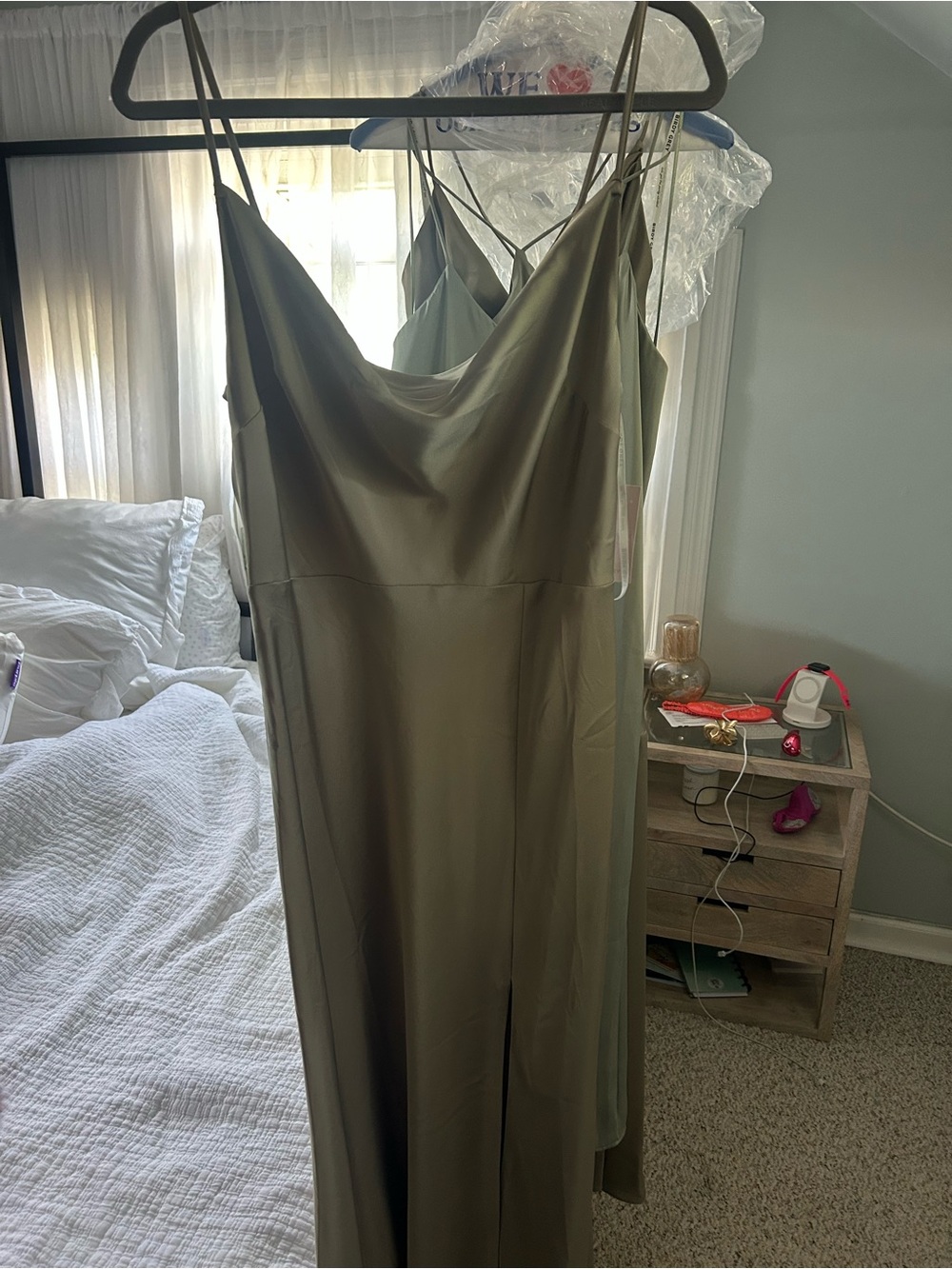 Olive Green Satin Slip Dress